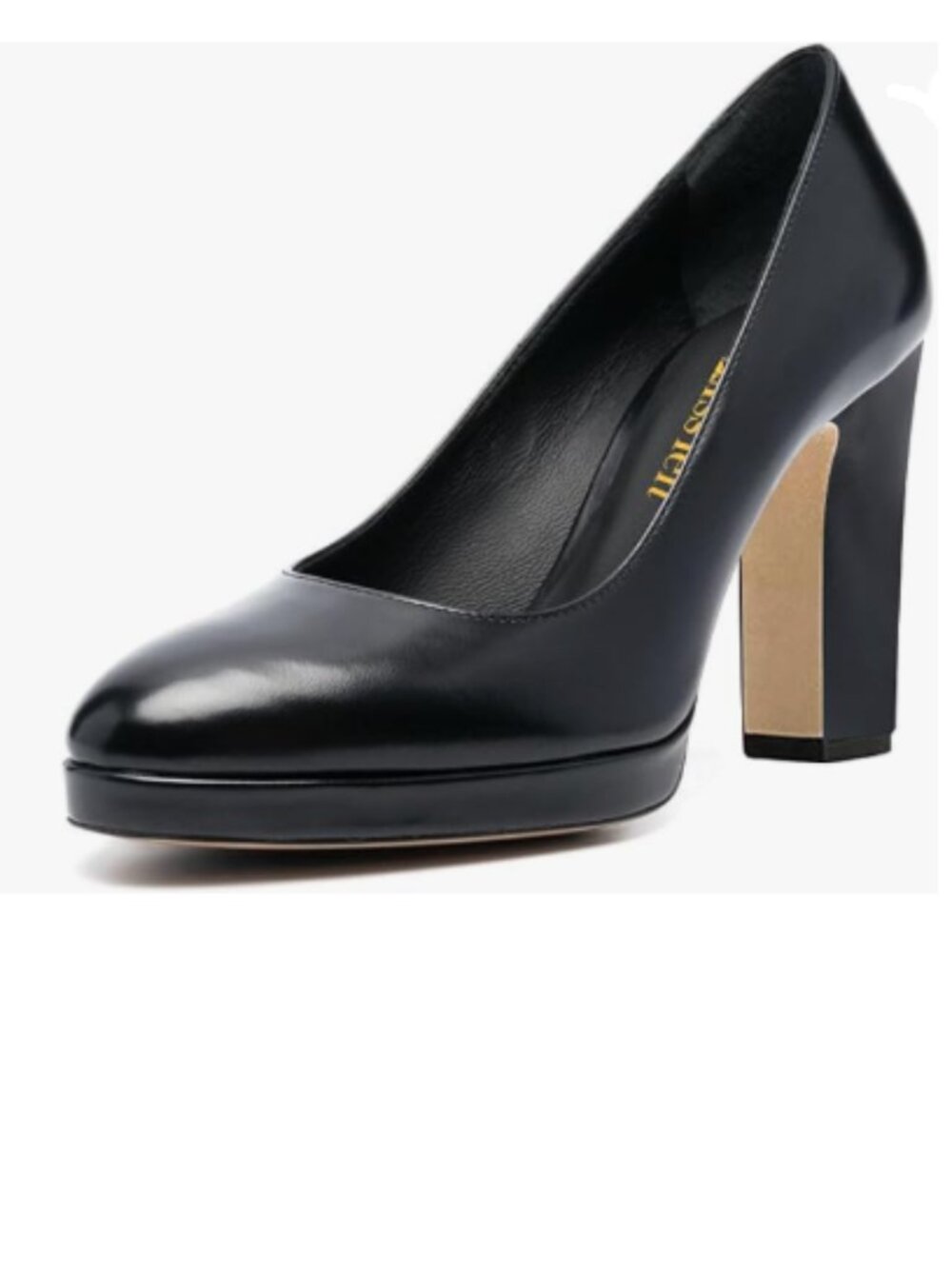 miss left Black Platform Closed Toe Pumps Classic Slip On Block High Heel Shoe